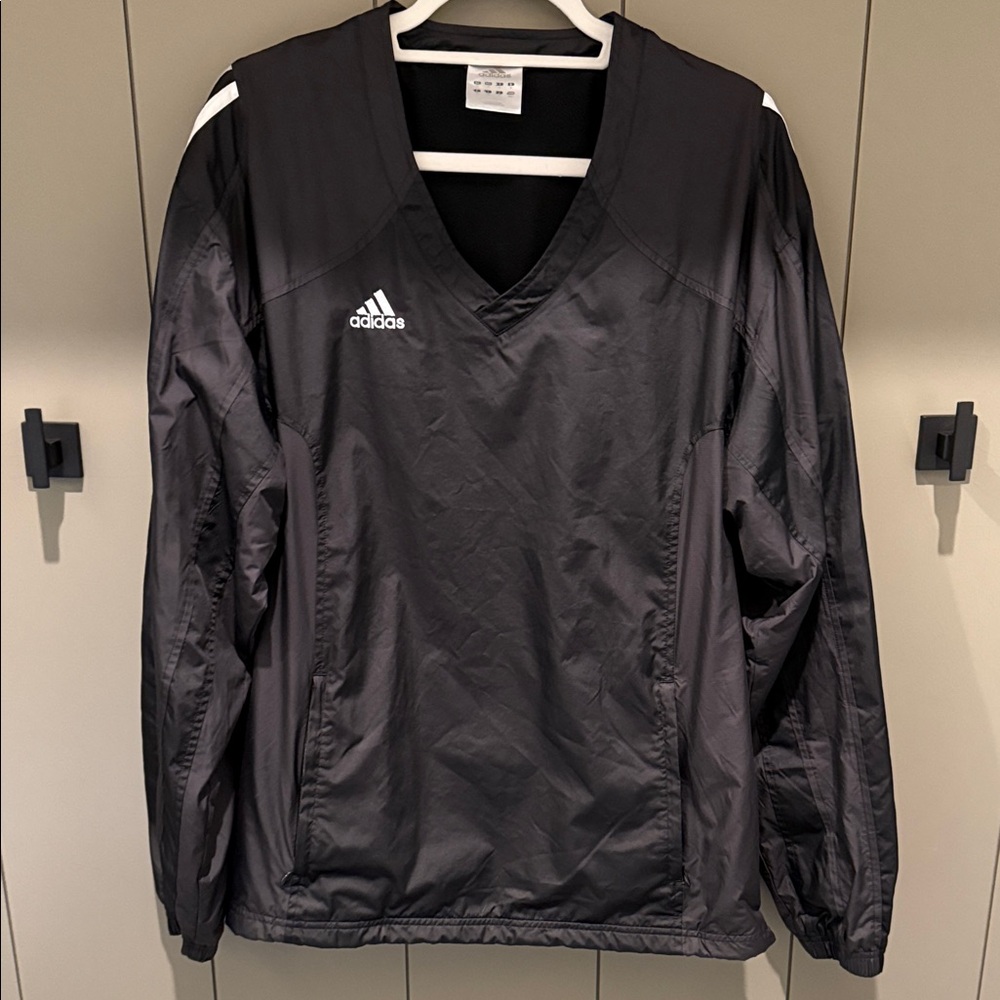 Adidas Men's Black Windbreaker with White Logo